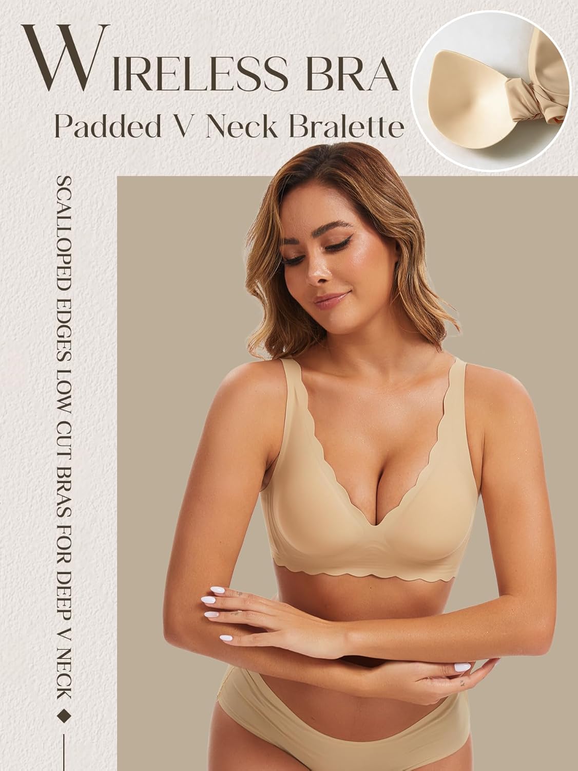 Seamless Wavy Bra Padded Bralette - Deep V Bras for Women Smoothing Back Scalloped Wireless Lifting Soft Jelly Bra - Image 5