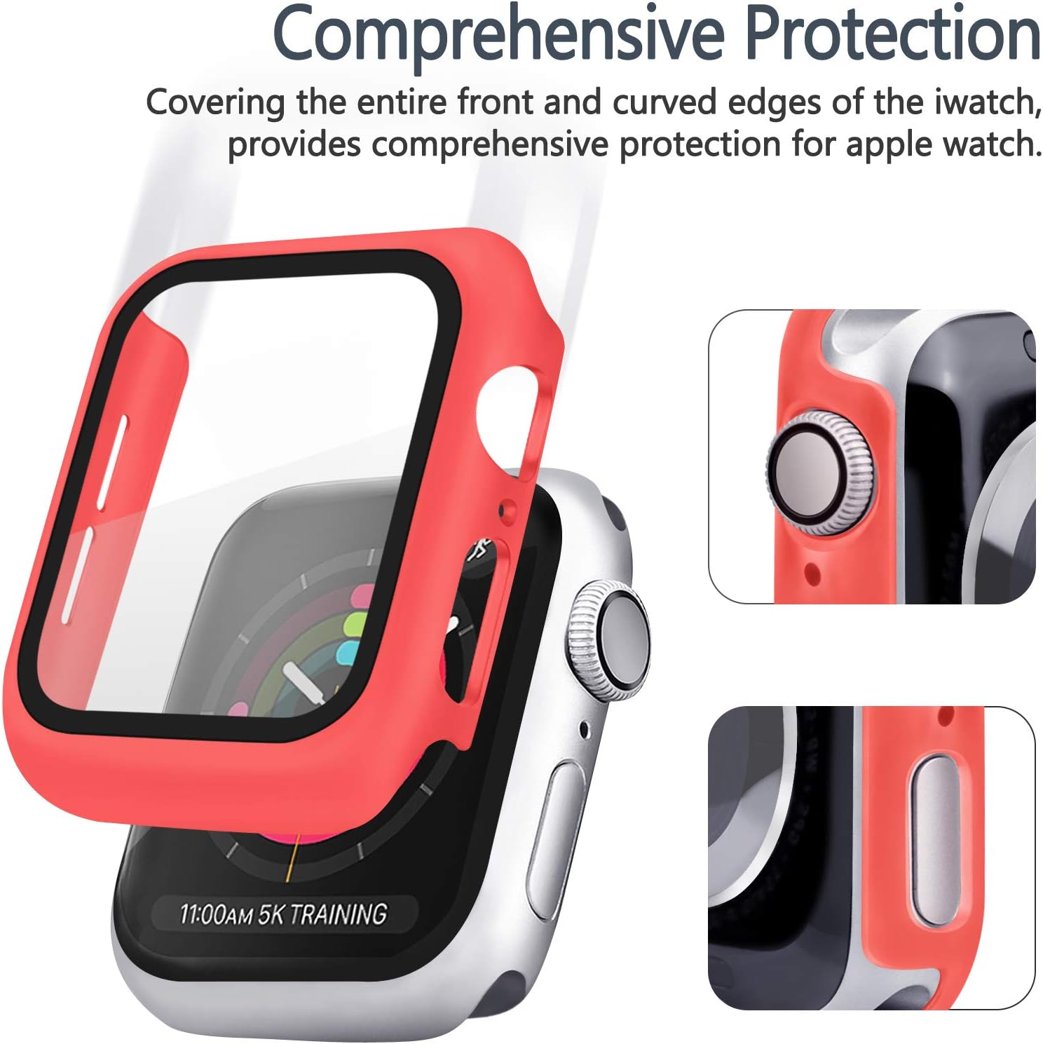 [3 Pack] Oumida Case Compatible with Apple Watch Case 42mm Series 3 2 1 for Women Men, iWatch Cases 42mm with Tempered Glass Screen Protector Hard Cover for Apple Watch (Red, Black, Silver, 42mm)