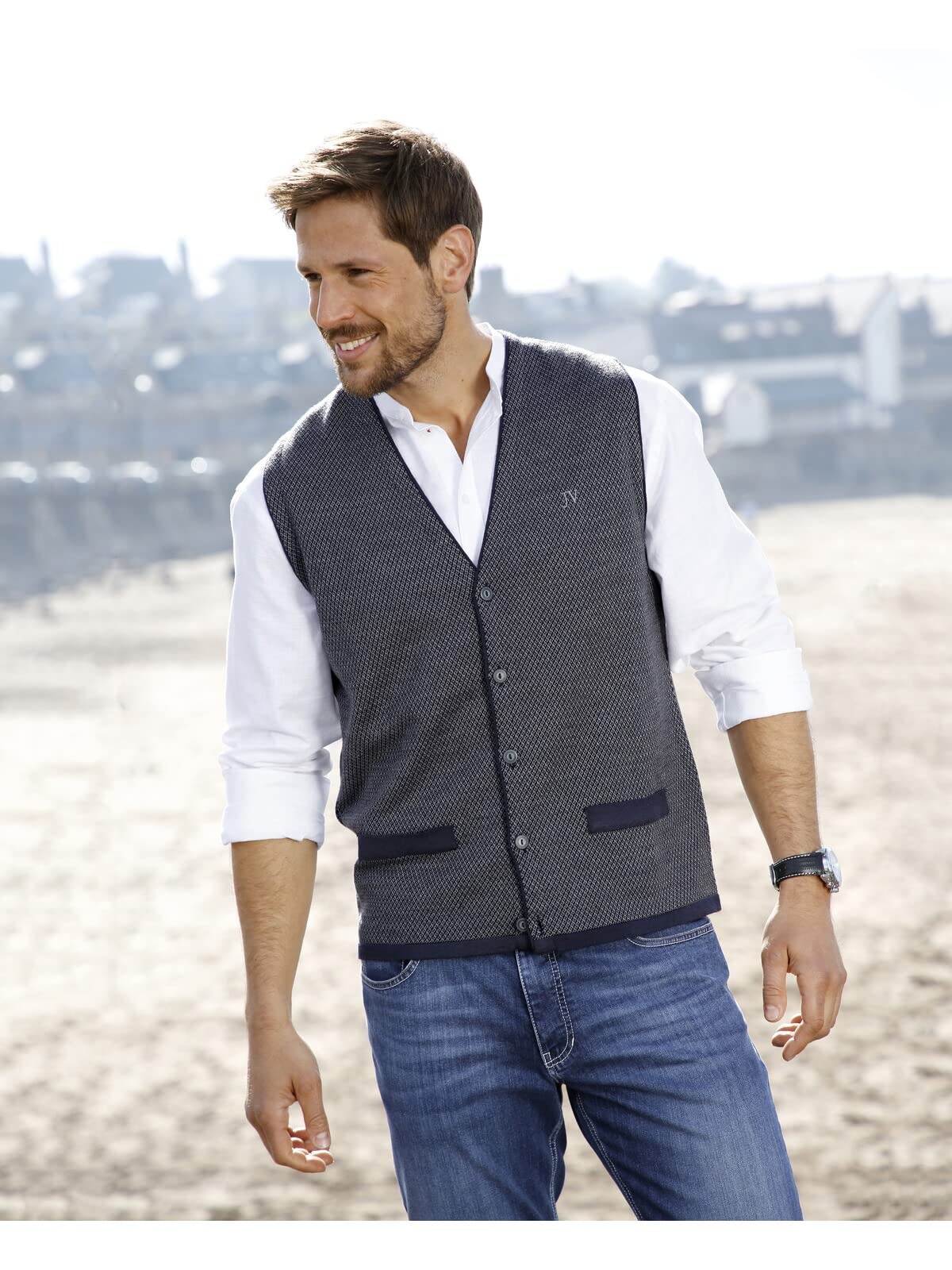 Jan Vanderstorm Herren Stehkragenhemd Kallu | Hemd mit Stehkragen| einfarbig in Leinen-Optik | langärmliges Basic Oberhemd | 100% Baumwolle | Größe L - 7XL