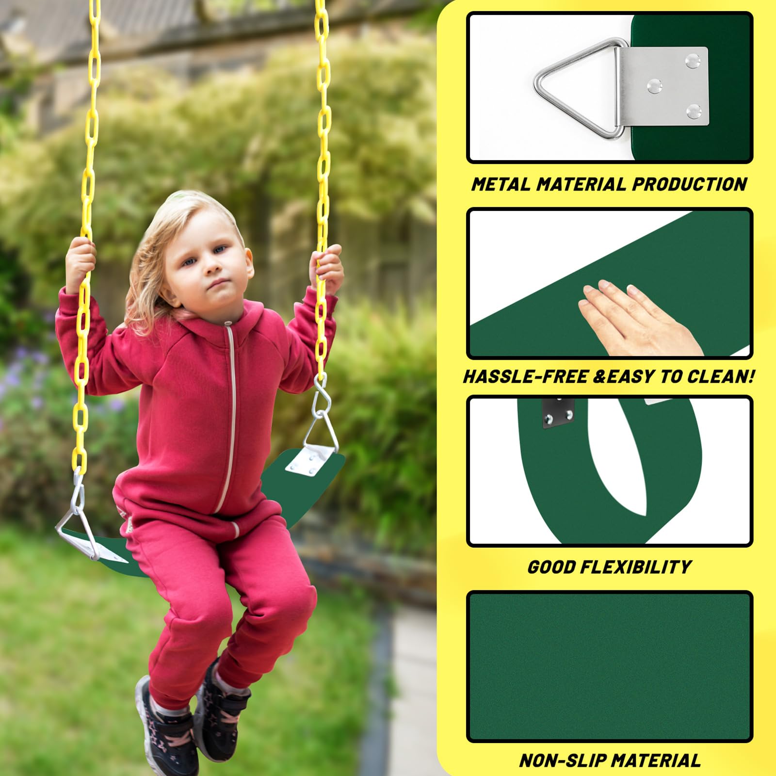 Juego de columpios para niños con columpio de cadena para adultos con anillo de ángulo de inclinación mental de acero inoxidable, adecuado para jugar en el patio trasero familiar (AB010002-6)