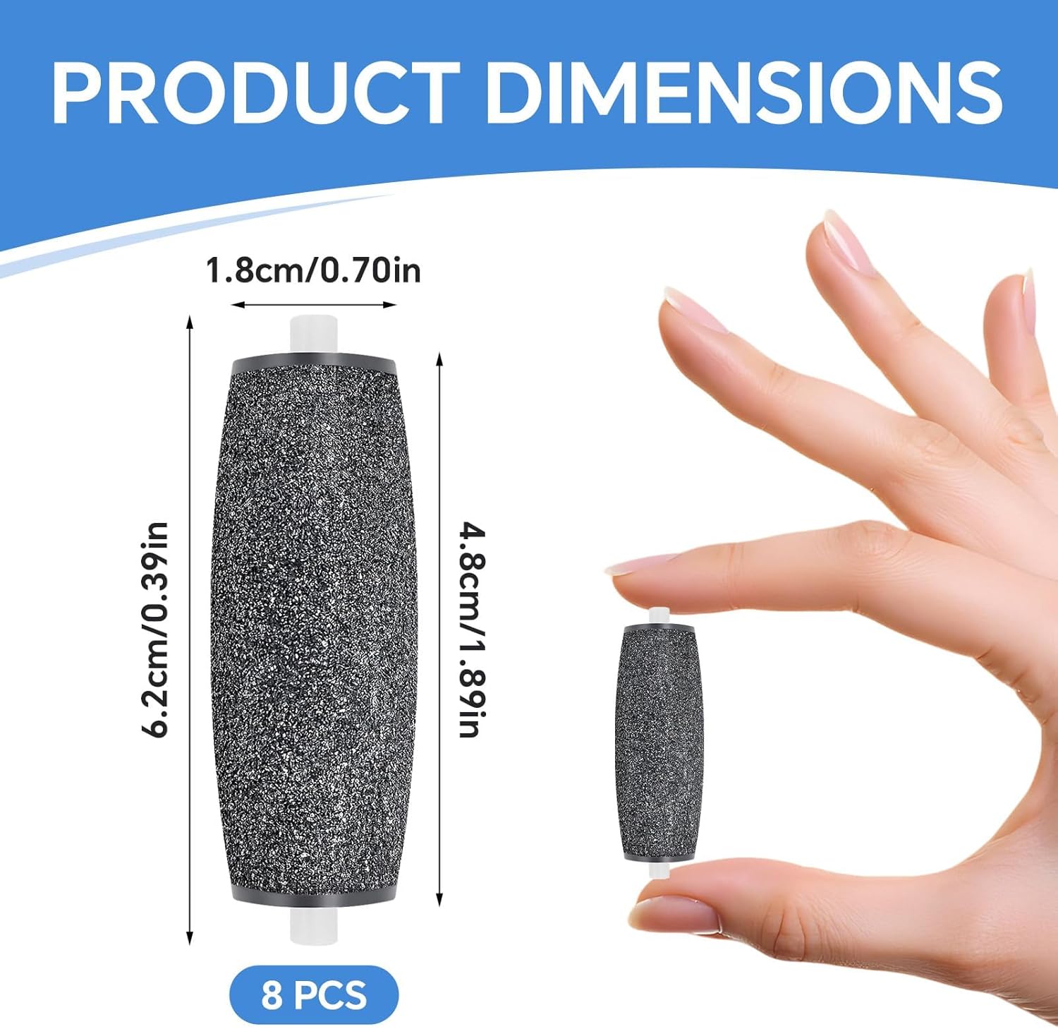 8 Pack Replacement Roller Heads Refills Compatible with Scholl Callus Remover Electronic Foot File, Extra Coarse Refill, Hard Skin Removal for Feet for Women and Men, Black - Image 2