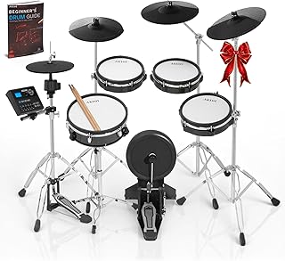 AKLOT Fully-Expandable Electric Drum Set: Independent Stand System, 12" Wooden Snare, Independent Hi-Hat and Triple-Zone Ride Cymbal, Mesh Bass Drum, 475 Sounds, Drum Sticks, Lesson Book (B-CORE546)