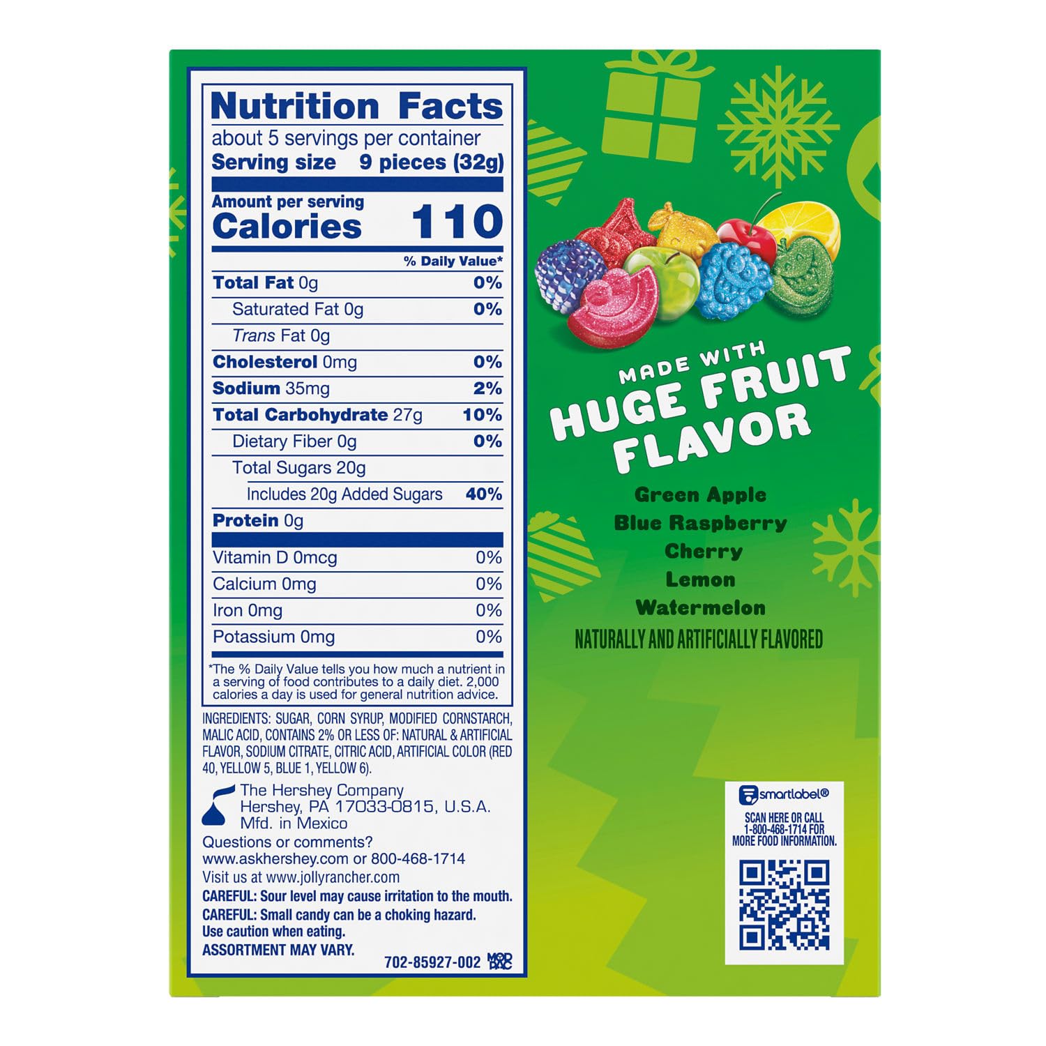 JOLLY RANCHER Sour Gummies Original Fruit Flavored, Christmas Candy Gift Box, 6 oz