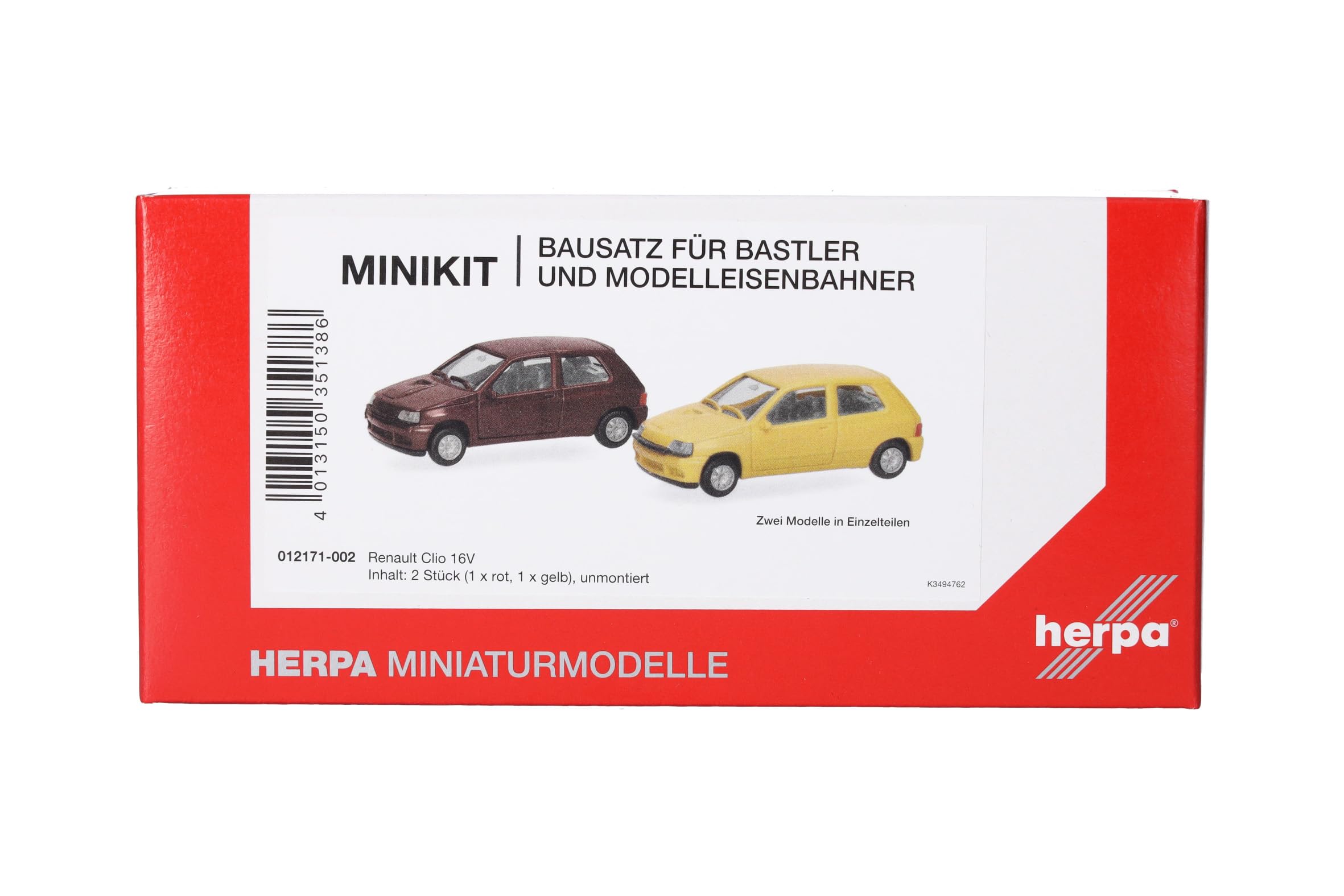 Herpa Model Kit MiniKits Renault Clio 16V, Jaune/Rouge Etrusque, miniature scale 1:87, collectible, model kit, plastic