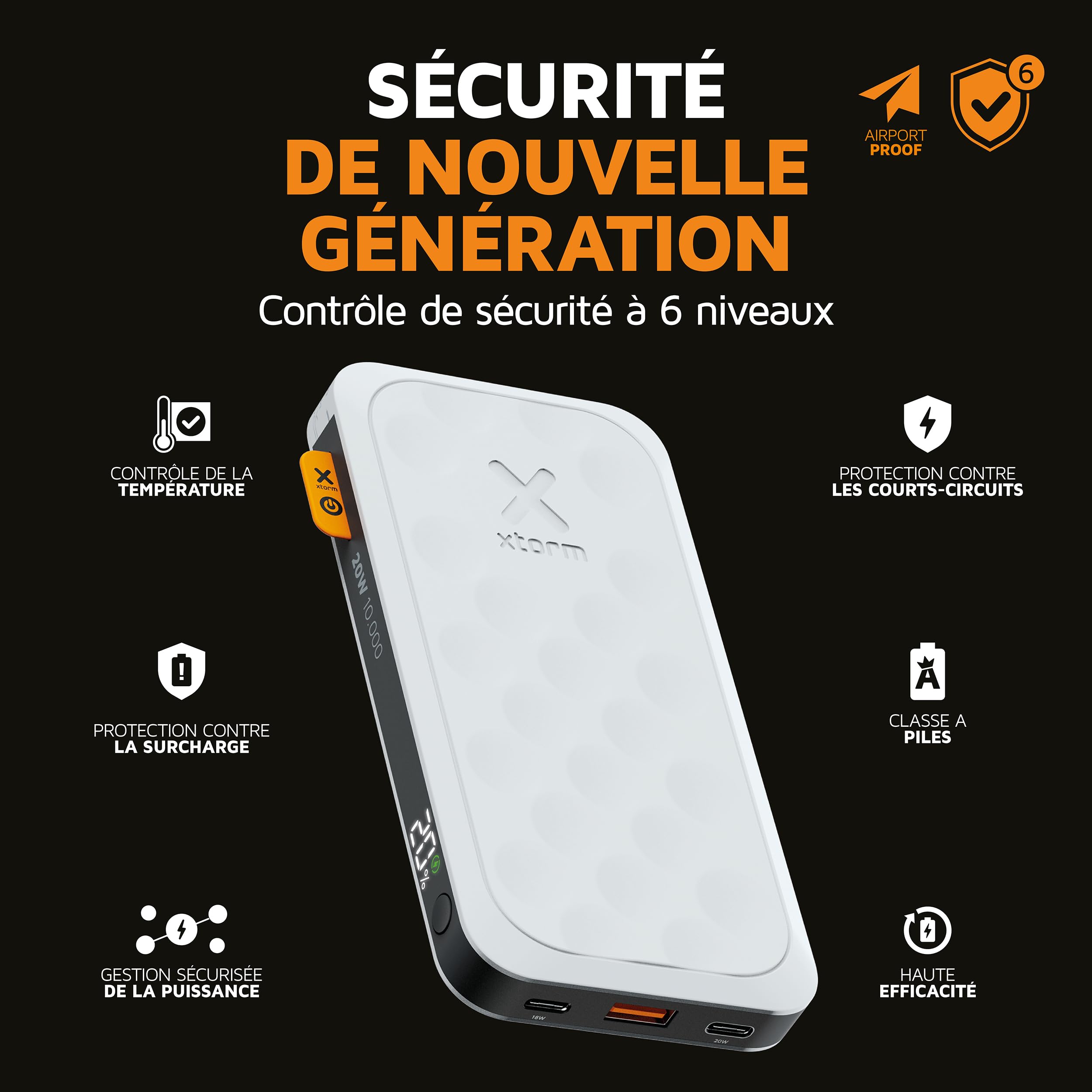 Xtorm Fuel Series 5 Powerbank 20W, 10 000 mAh, 2 x USB-C / 1 x USB-A, Résistant en Avion, Convient pour Samsung et iPhone, Dusk White
