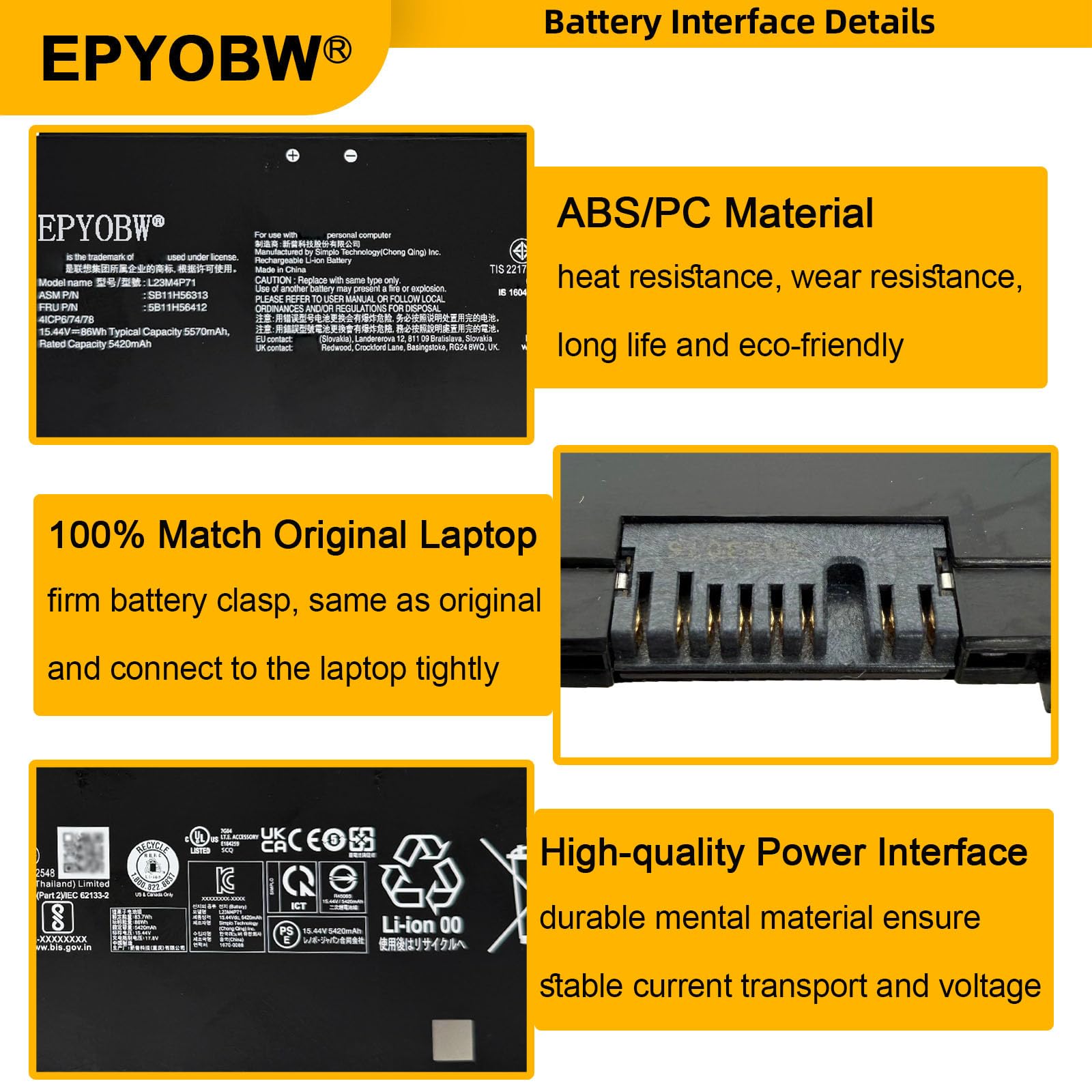 Amazon.com: EPYOBW L23M4P71 Laptop Battery 86Wh 5570mAh 15.44V