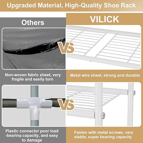 Miniatura 5 de Zapatero de 3 niveles de 33 pulgadas de ancho, organizador de zapatos de metal largo con 4 ganchos laterales, estante resistente para zapatos