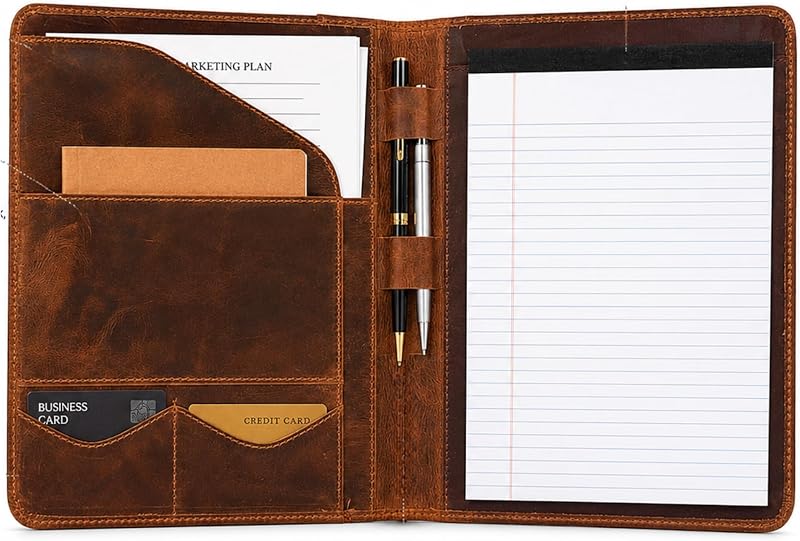 Leathervine Compact Leather Portfolio with Clipboard | Legal Pad | Card Holders | File Pocket | Pen Loop | Premium Organizer for Meetings | Work | Interviews | Graduation Gifts