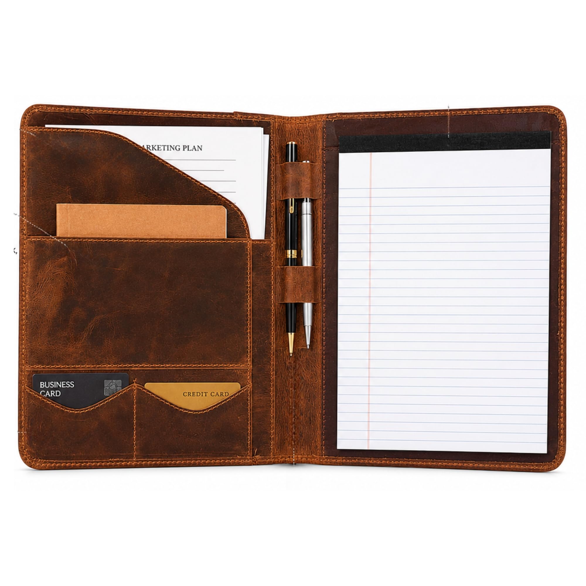 Portefeuille d'affaires en cuir – Porte-documents en cuir A4 pour homme et femme | Porte-documents professionnel avec porte-cartes de visite, bloc-notes et fente pour stylo – Idéal pour les réunions