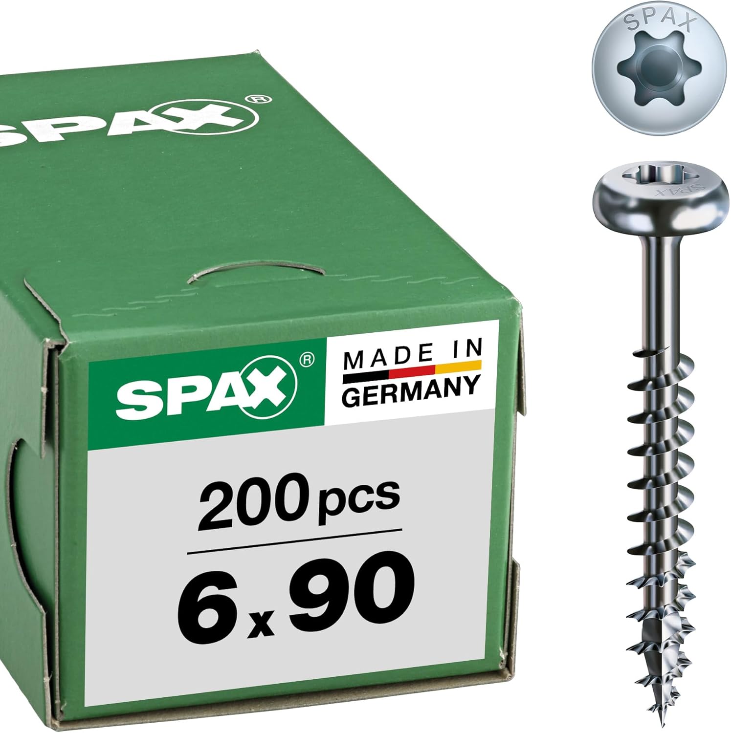 SPAX Universalschraube, 4,5 x 60 mm, 500 Pieces, T-Star Plus, Half Round Head, Full Thread, 4CUT, WIROX A3J, Bright Galvanized, 0201010450605