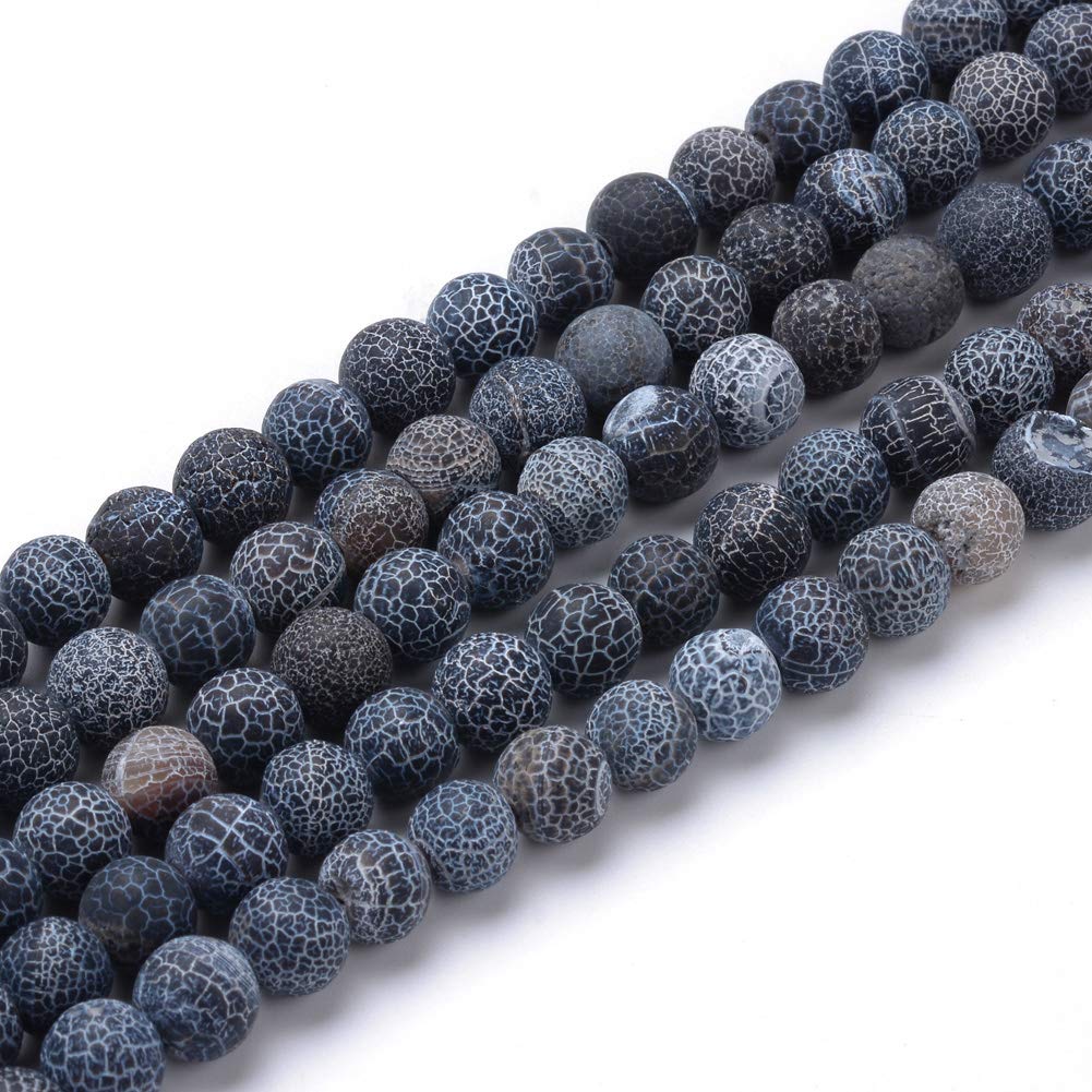 Spritewelry 47pcs 8mm Black Crackle Agate Beads Dyed Natural Stone Beads Strands Frosted Round Loose Beads for Jewellery Making Necklace Bracelet Hole: 1mm