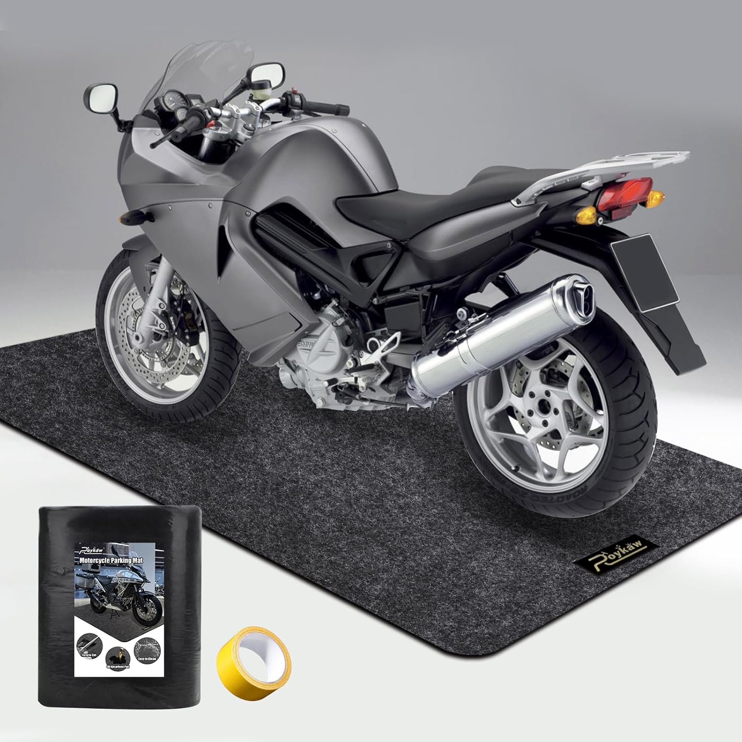 Roykaw Garage Floor Mat, Motorcycle/Bike Parking Mat, Mechanic Pad, Oil Absorbent/Easy to Cut and Clean/Waterproof/Non-Slip Backside/Floor Protection-9.18 ft× 4.92 ft