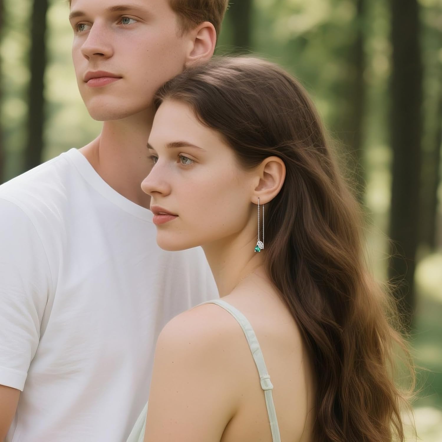 Leaf Threader Earrings Sterling Silver Leaf Chain Dangle Drop Earrings Threader Tassel Jewelry Gifts for Women - Image 3