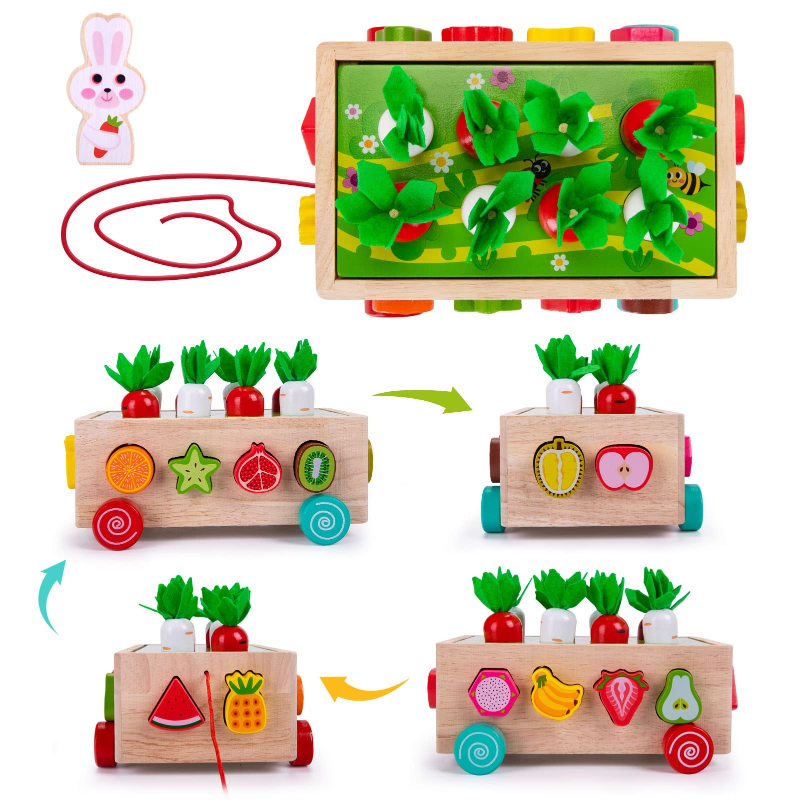 Jouet Montessori Ferme En Bois KMTJT | Pour Enfants 1-3 Ans | Avec Légumes, Animaux Et Carte
