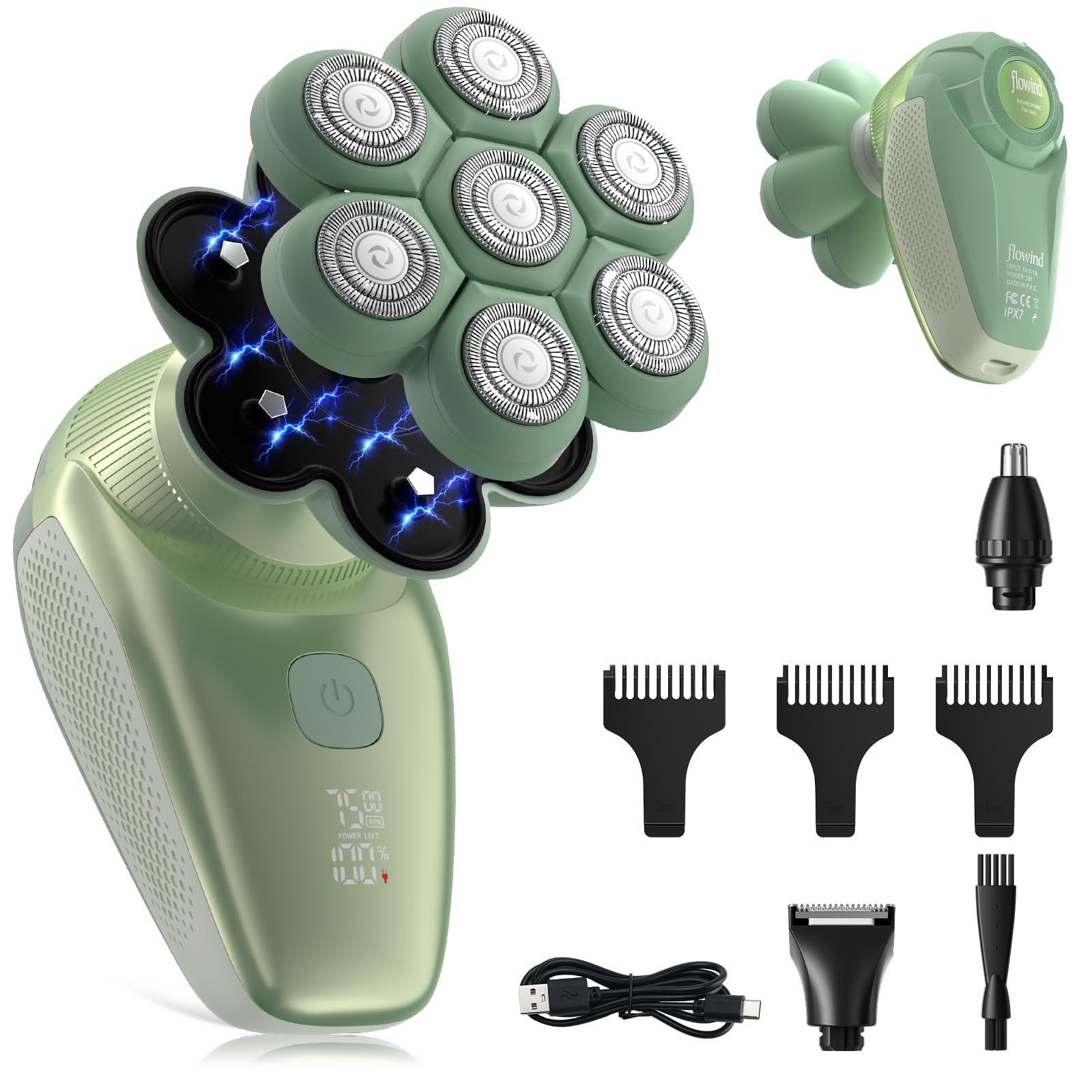 3-in-1 Groomer Shaver for Men, Bald Head Shaver & Beard Trimmer, Men’s Electric Shavers Wet/Dry IPX7 Waterproof, 120-Min USB Rechargeable Razor for