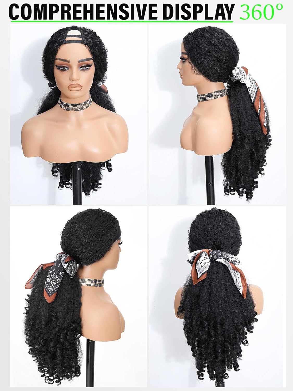 Glueless Kinky Straight V Part Wig 26 Inch，Afro Curly Wigs for Black Women，Wear and Go Half Wig With Bouncy Curls In the End (Natural Color)