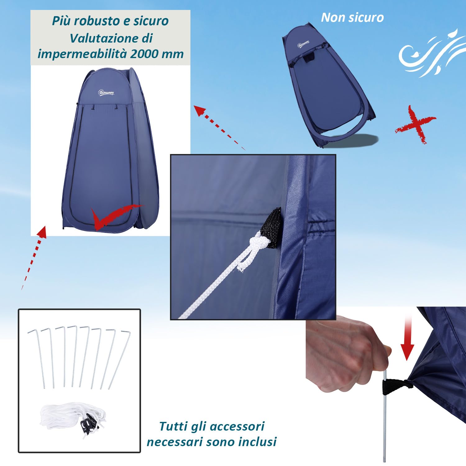 Outsunny Tenda da Doccia Pop Up Impermeabile 100x100x185 cm