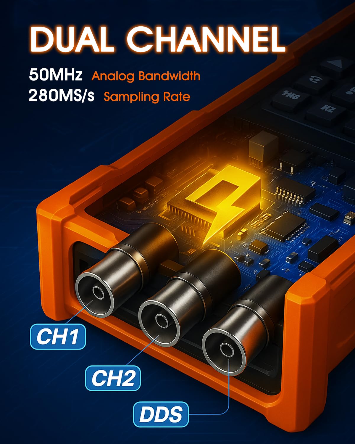 Oszilloskop 2 Kanal, 50MHz Bandbreite 280 MSa/s, Multimeter TRMS 6000 Count, Signalgenerator 13 Signalwellenformen, Automotive Oscilloscope für Heimwerker, Heimgebrauch, Kfz-Reparatur