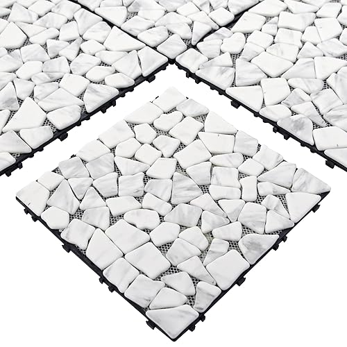 SUNWINGS 4PCS Natural Stone Interlocking Deck Tiles 12"x12" Pebble Waterproof