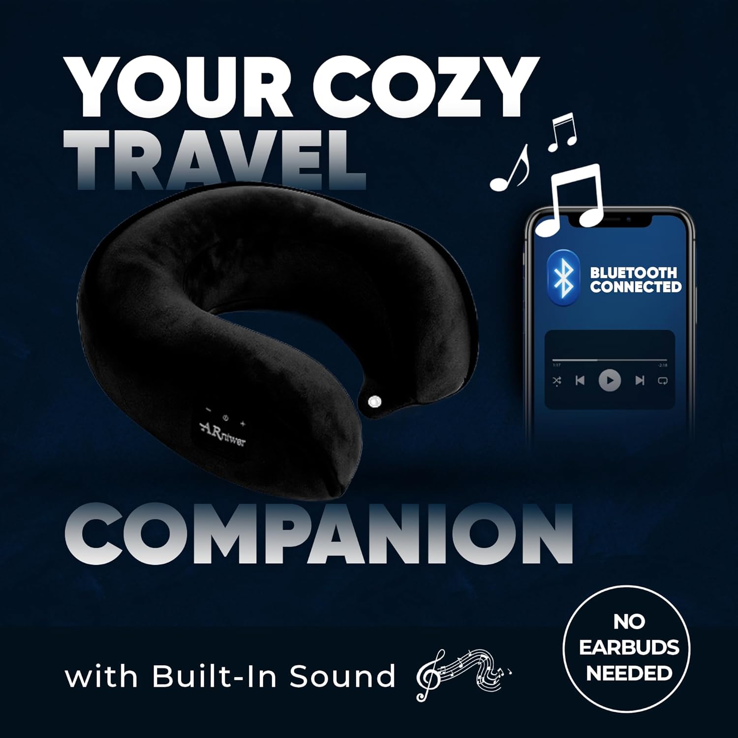 Bluetooth Music Semicircular 360° Neck Pillow Plus Wireless Bluetooth Speaker Suitable Airplane,Train,Car,Office,Outdoor Camping for Sleeping, Resting The Best Travel Essentials. (Black) - Image 4