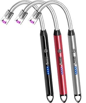 3 Pack Candle Lighter Electric Rechargeable Arc Windproof Lighters Flexible Neck Long Rotate 360 Plasma Lighter USB Flameless