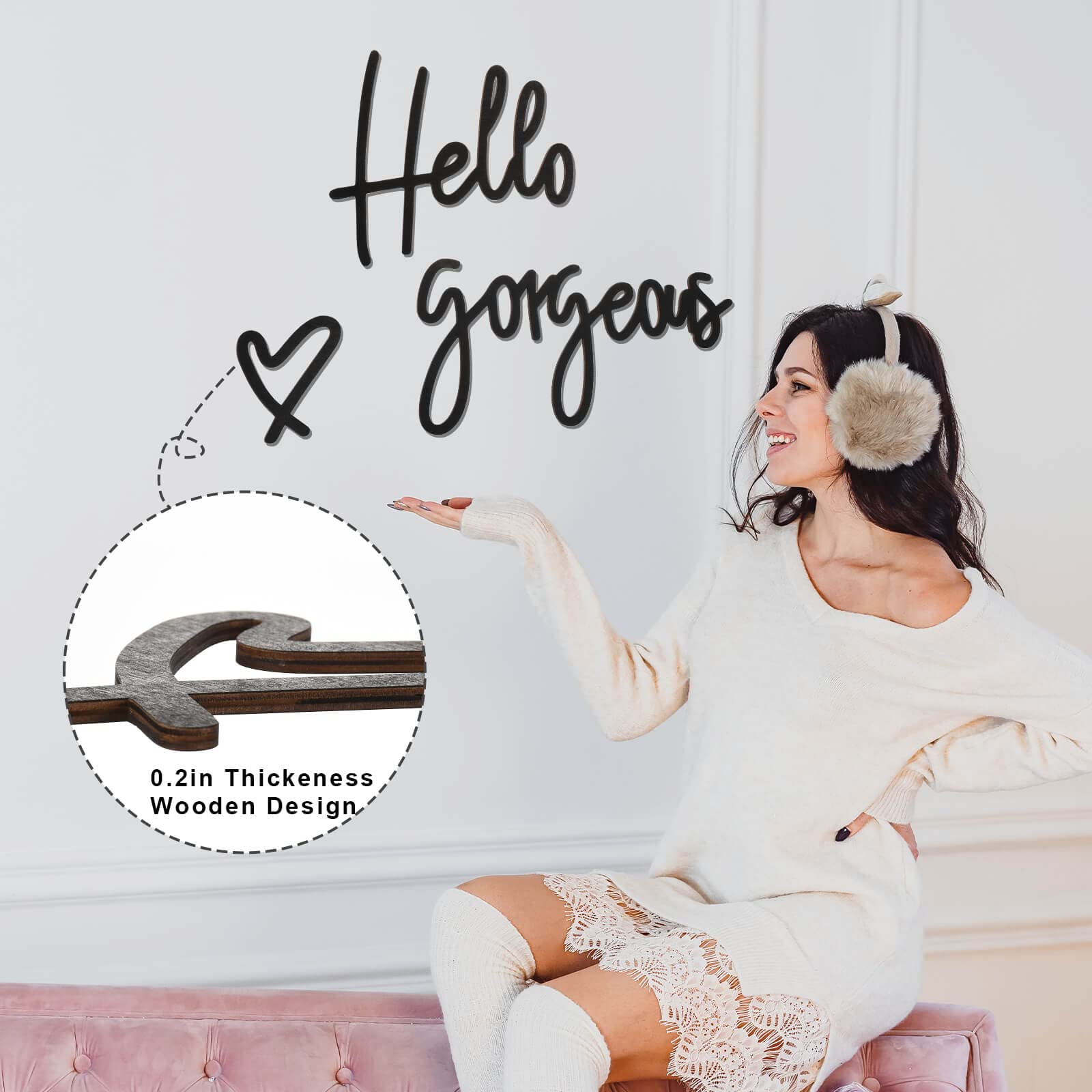 Hello Gorgeous Holzschild - Rosa Wanddeko Für Mädchenzimmer