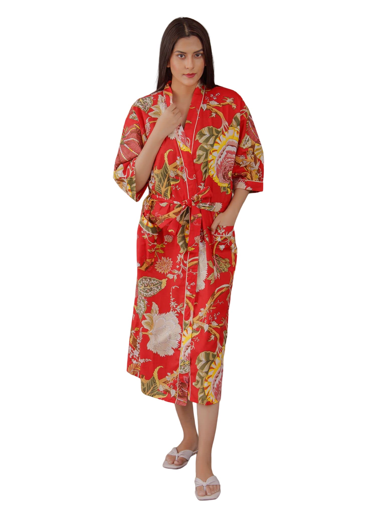 Pure Indian Cotton Cloth Kimono Dress For Women Long Gown Kimonos Beathable Dress Comfertable And Lightweight Kimono-image-37
