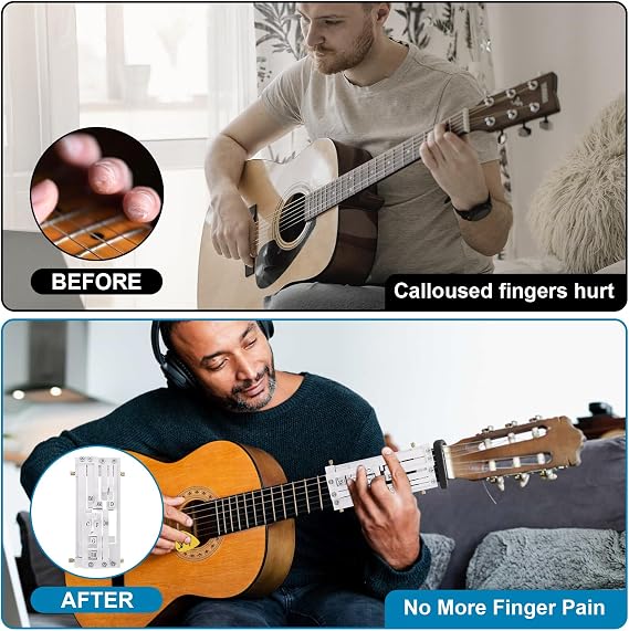 Guitar Chord Presser, Beginner Guitar Learning Tool with 11 Chords, Capo & Picks, Easy-to-Use Chord Helper for Acoustic Guitars (38-41), Gift for Beginners (White)