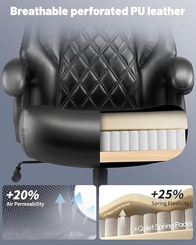 Miniatura 3 de Silla de oficina grande y alta de 600 libras, sillas de oficina ejecutivas con soporte lumbar ajustable, silla de escritorio ancha con rueda de goma