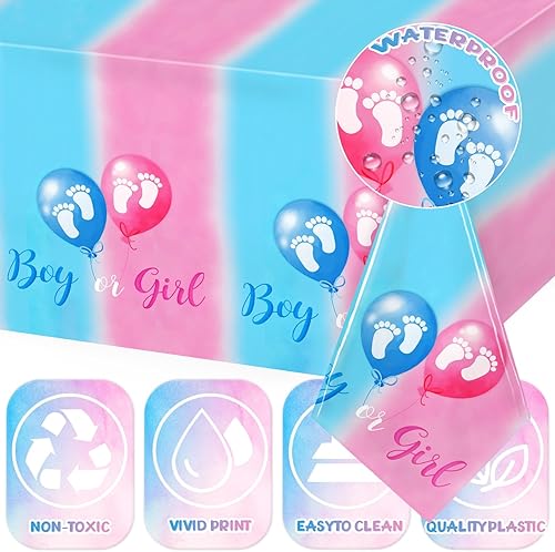 Miniatura 4 de TREWAVE 3 manteles de plástico  Decoración de revelación de género, desechables, fundas impermeables para niños o niñas, suministros de fiesta de