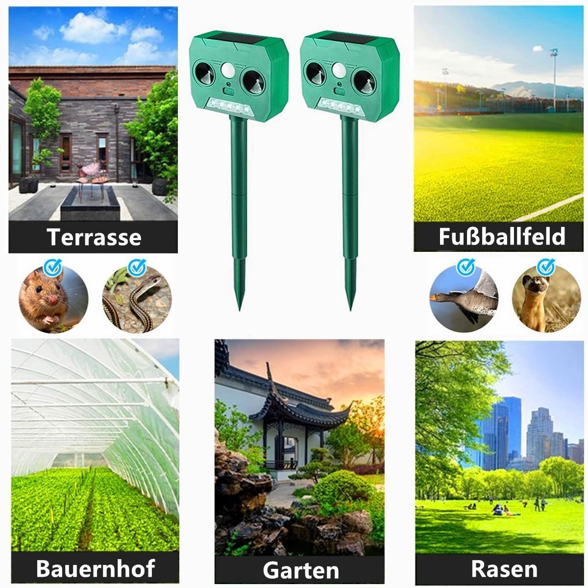 Repelente Gatos, Solar Ultrasónico Repelente para Gatos IP65 Impermeable, Repelente Ultrasónico Animales Solar, Repelente de Animales al Aire Libre para Gatos, Ratas, Perros, Aves, Zorros