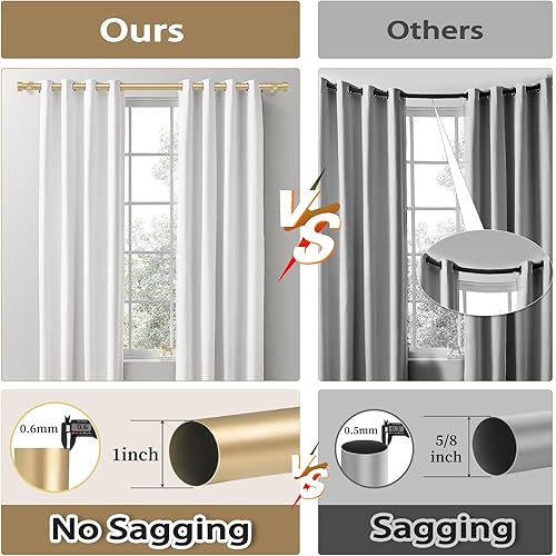 Miniatura 6 de HIKAN Barras de cortina doradas para ventanas de 66 a 120 pulgadas (5.5-10 pies) con 2 soportes de cortina, barra de cortina larga ajustable de 1