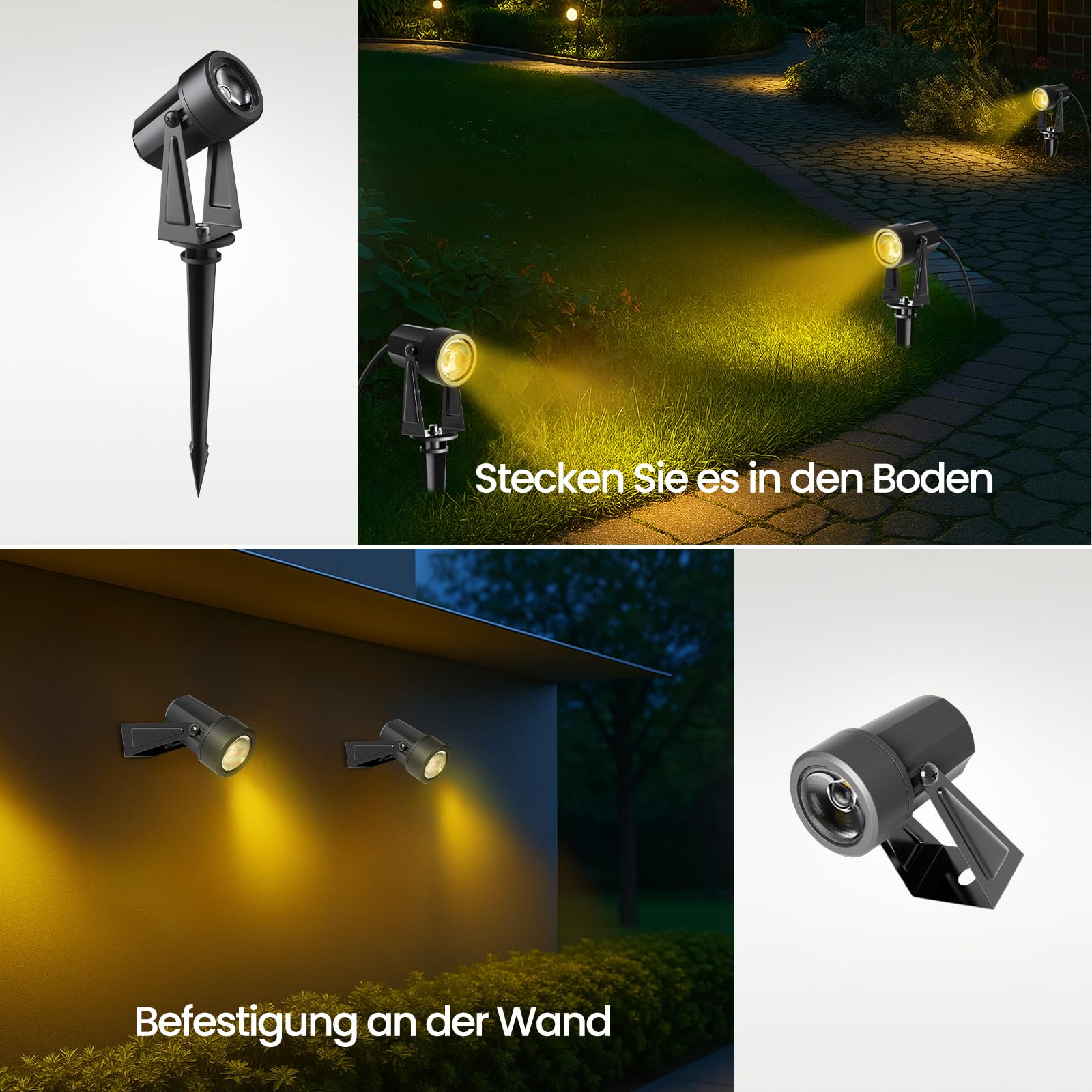 Bomcosy Gartenbeleuchtung, 28M/8er Set Gartenleuchte mit Erdspieß, DC 27V 1600LM IP65 Wasserdicht LED Gartenstrahler mit Stecker, Warmweiß Scheinwerfer Gartenlampe Wegbeleuchtung Spot Hochzeit