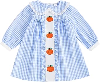 Toddler Baby Girl Halloween Dress Smocked Pumpkin Outfit Long Sleeve A-line Doll Collar Fall Dresses for Kids