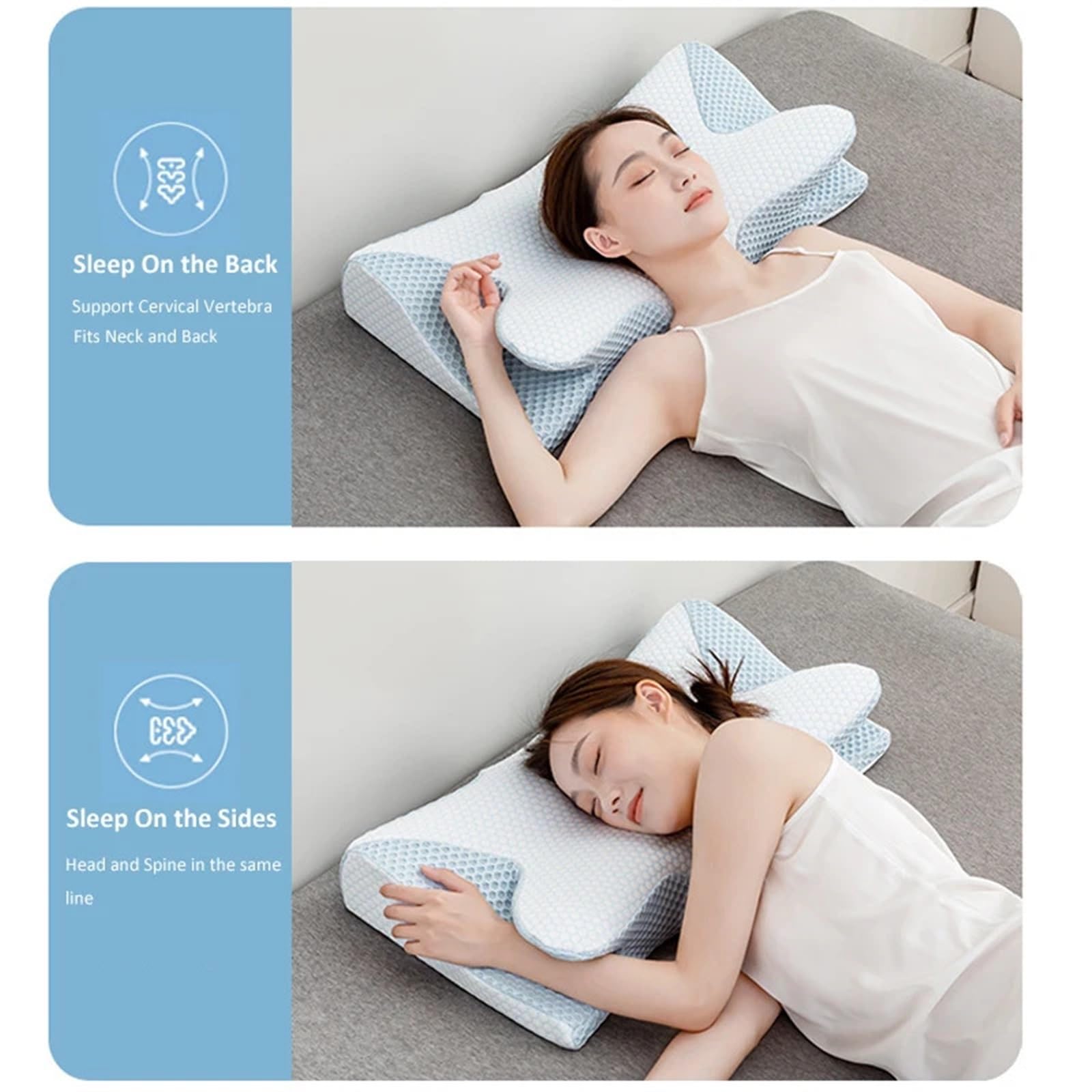 Almohada De Espuma Con Memoria Almohada ortopédica de espuma viscoelástica for dormir, almohadas for vértebras cervicales y cuello en forma de mariposa de rebote lento for dormir de espalda y de lado