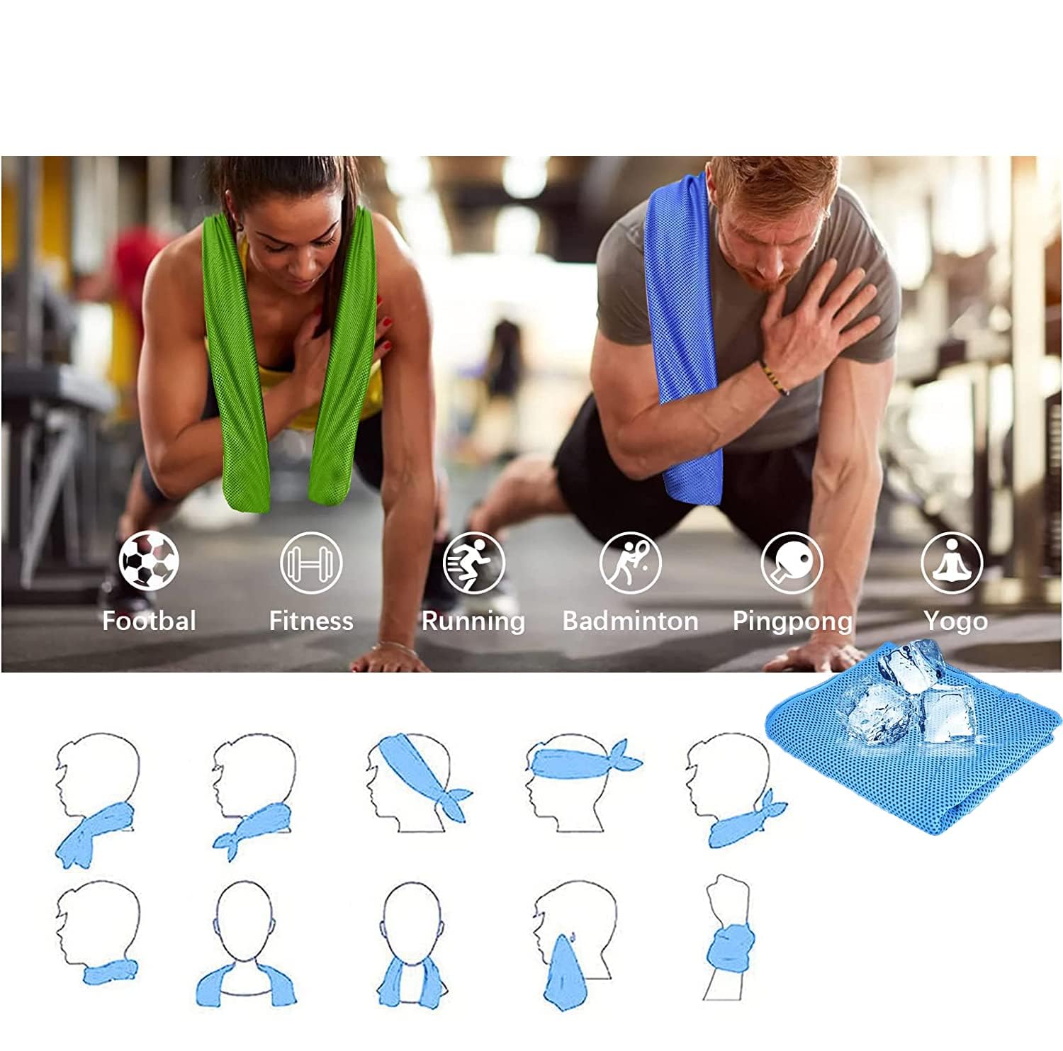Asciugamani rinfrescanti in microfibra, confezione da 6, 101,6 x 30,5 cm, per yoga, sport, corsa, palestra, allenamento, campeggio, fitness, allenamento