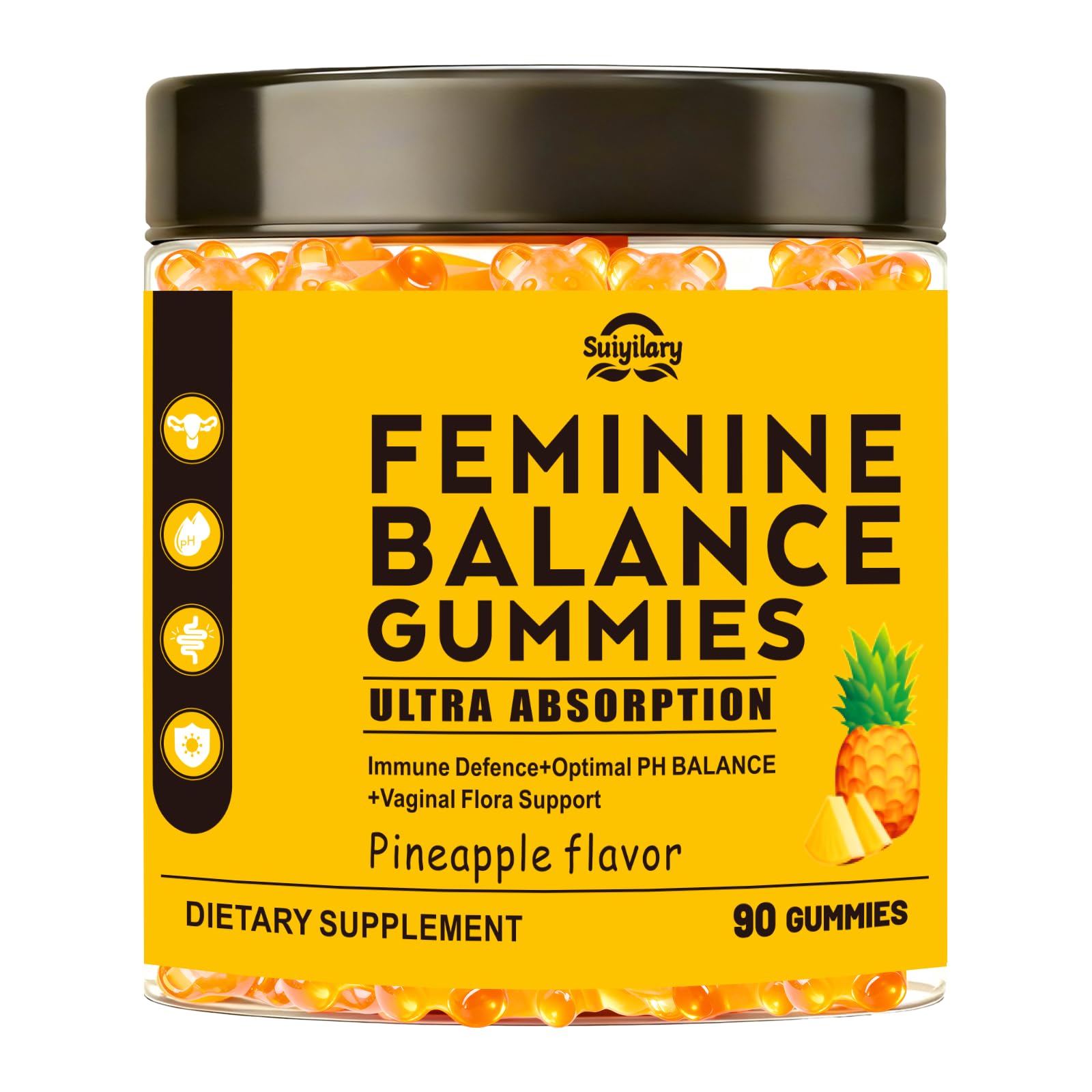 Suiyilary Suplemento probiótico em gomas para mulheres com Bacillus Coagulans, vitamina C e extrato de abacaxi, 1 bilhão de UFC, 90 gomas