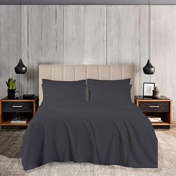 1000 Thread Count Queen Size 4 Piece Bed Sheet Set 100% Egyptian Cotton 15" Deep Pocket Sheet Set Breathable Fitted Sheet, Flat Sheet & 2 Pillowcases Super Soft Luxury Bedding Set, Dark Grey