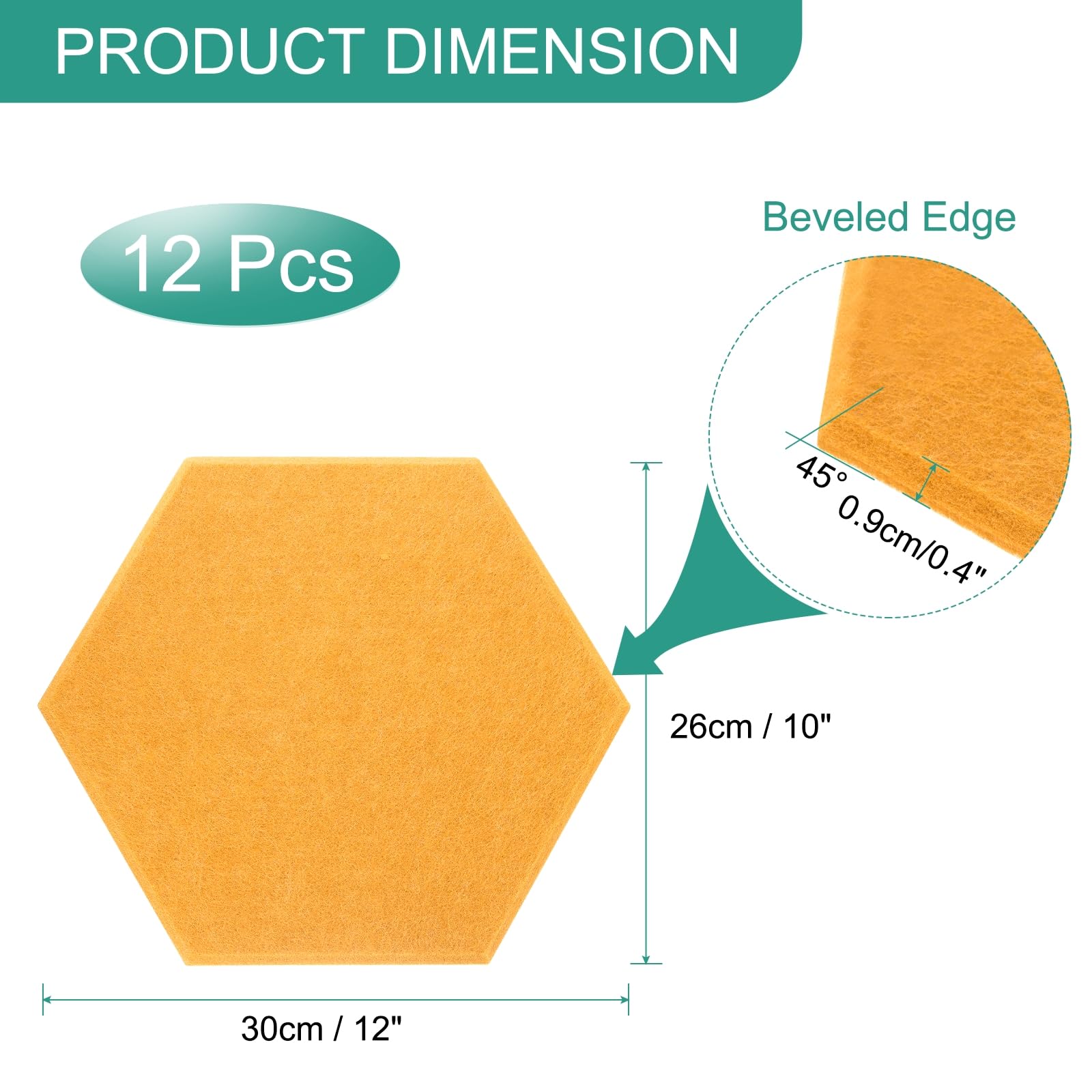 QUARKZMAN 12 Piezas Panel Acústico Autoadhesivo 30 x 26 x 0.9cm Alta Densidad Aislante de Sonido, Paneles Absorbentes de Sonido Hexagonales, Espuma Acustica(Naranja Amarillo)