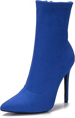 CAMSSOO Women's Ankle Boots Stiletto High Heels Boots Sexy Pointed Toe Side Zipper Sock Boots Comfy Mid Calf Booties