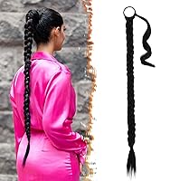 Vista 58 de BARSDAR Extensión de Cola de Caballo Trenzada de 30 Pulgadas de Largo - Extensiones de Cabello de Cola de Caballo Trenzada Rubia Recta Envolvente