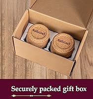 Vista 4 de Juego de 2 tazas dobles grises para café expreso, base aislante de corcho extraíble, taza de café de cerámica moderna de 4 onzas con funda de corcho