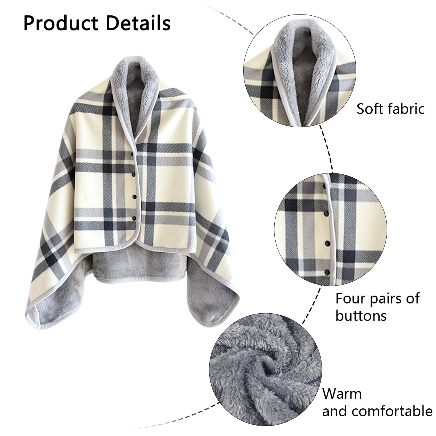 JFAN Poncho Donna Invernale Coperta in Pile Indossabile con Bottoni a Pressione Mantella Caldo Poncho Pile Donna Casa