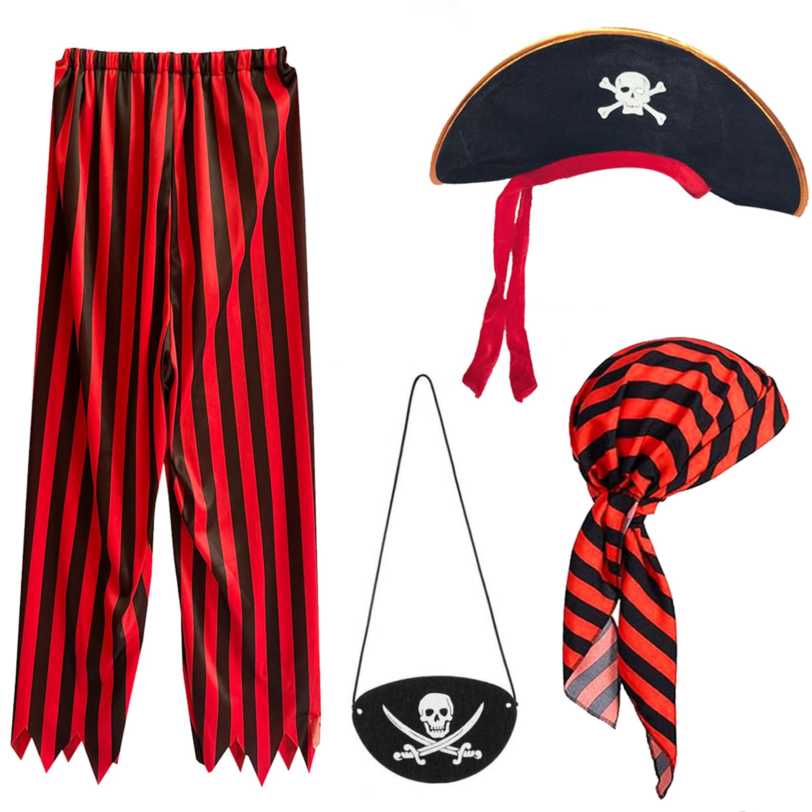 Maazusa Pirate Costume for Men, Adult 4-Piece Set including Pant, Hat, Skull Eye Patch