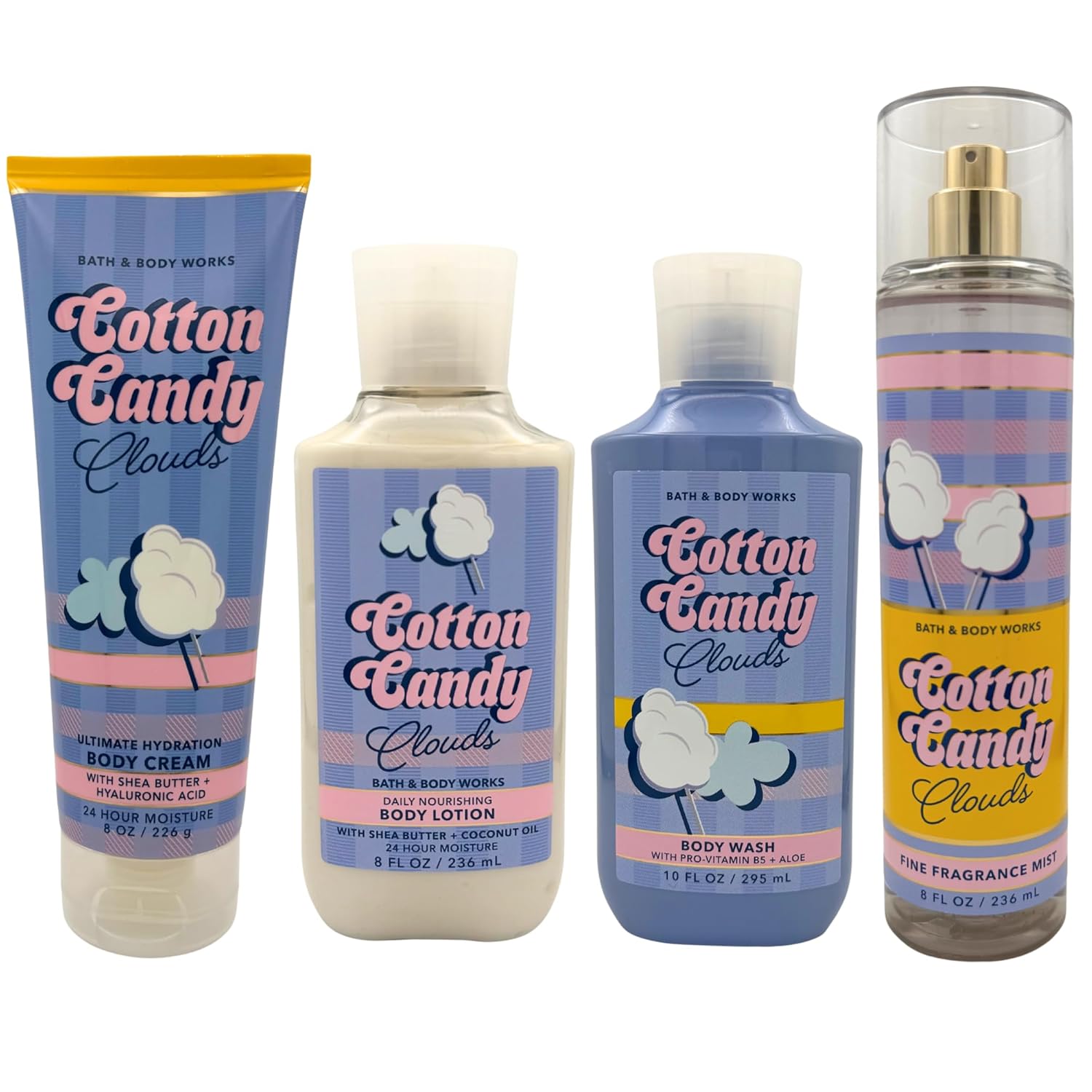 Cotton Candy Clouds Deluxe Gift Set, Body Mist, Body Wash, Body Lotion, Body Cream, 4 Piece Collection