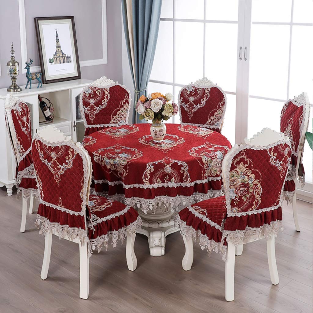 Nappe ronde et coussins de chaise assortis pour grande table de cuisine