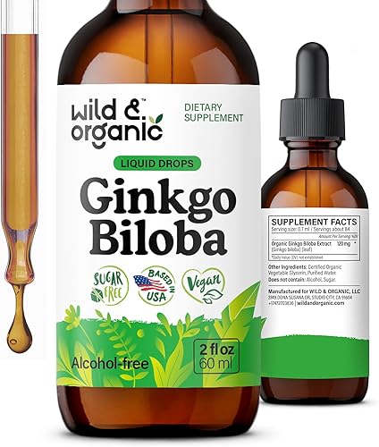 Miniatura 10 de Wild & Organic Gotas de extracto de ginkgo biloba, apoyo para el cerebro y la concentración, suplementos líquidos de ginkgo biloba, tintura de