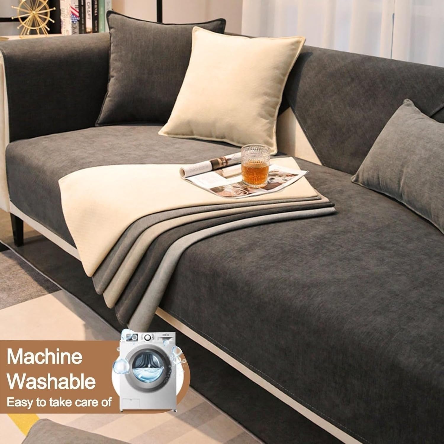Funda Sofa 3 plazas Capa Sofa Acolchada Fundas Sofas Ajustables Protector Sofá Universal Chaise Longue Funda de cojín de Protección para Mascotas(Light Brown,110 * 210cm)