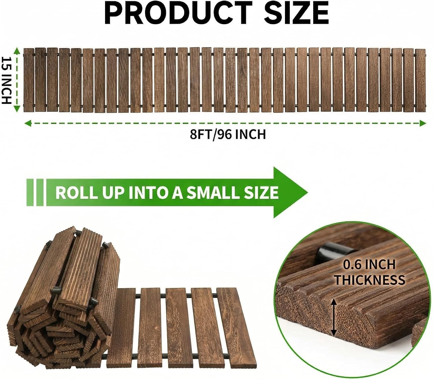 Wooden Garden Edging Outdoor Walkway - 8 FT Roll Out Straight Walkway, Wooden Walkway with Non-Slip Surface, Decorative Boardwalk Path for Outdoor Garden Backyard Wedding Party, Brown