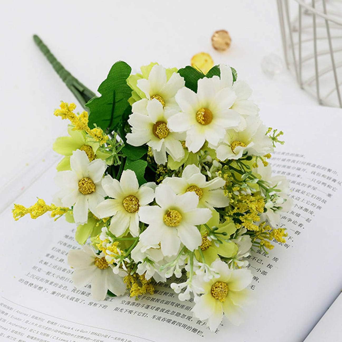 dfgjdryt 1 pcs Artificial Flower Faux Silk Daisy Wildflowers Greenery Shrubs Plants Plastic Bushes Indoor Farmhouse Outside Garden Planter Decor for Home Decoration(None F3 White Green)